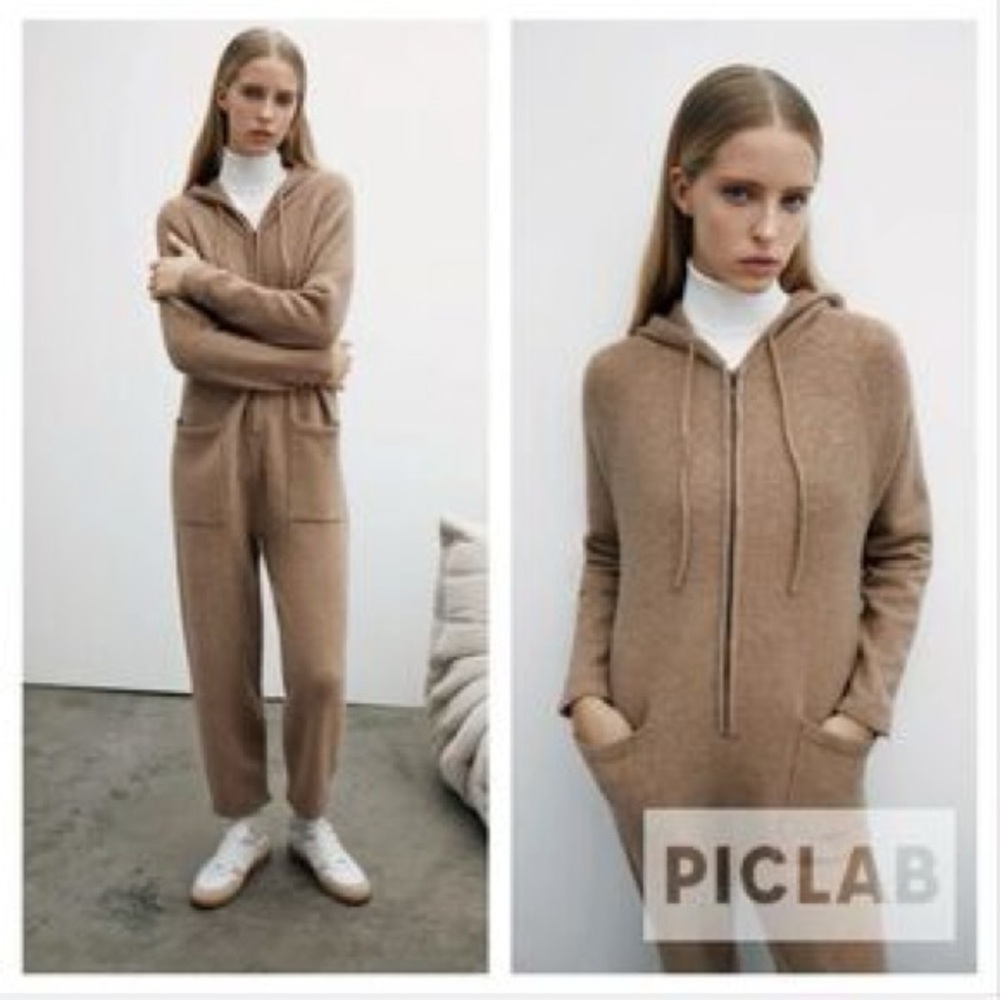 Tan Hooded Knit Jumpsuit - Cozy!